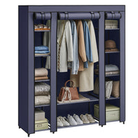 Stoffen Kledingkast met 12 Planken, Kledingroede en 3 Roldeuren, 150 x 45 x 175 cm