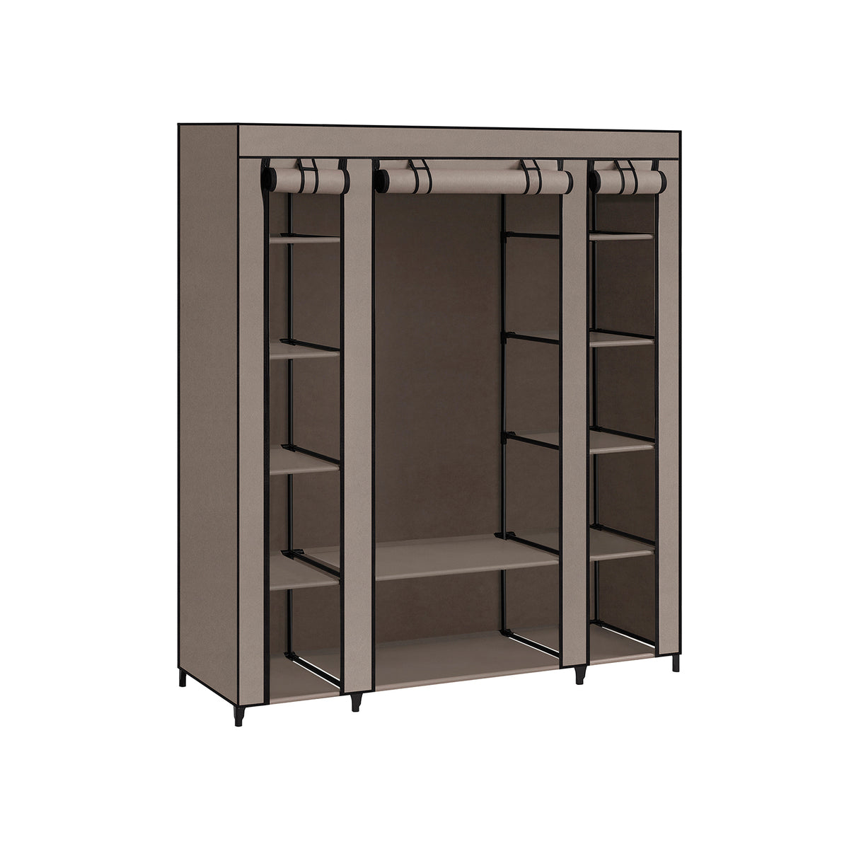 Stoffen Kledingkast met 12 Planken, Kledingroede en 3 Roldeuren, 150 x 45 x 175 cm