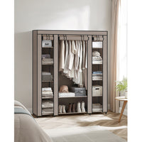 Stoffen Kledingkast met 12 Planken, Kledingroede en 3 Roldeuren, 150 x 45 x 175 cm