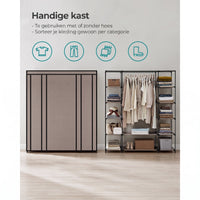 Stoffen Kledingkast met 12 Planken, Kledingroede en 3 Roldeuren, 150 x 45 x 175 cm