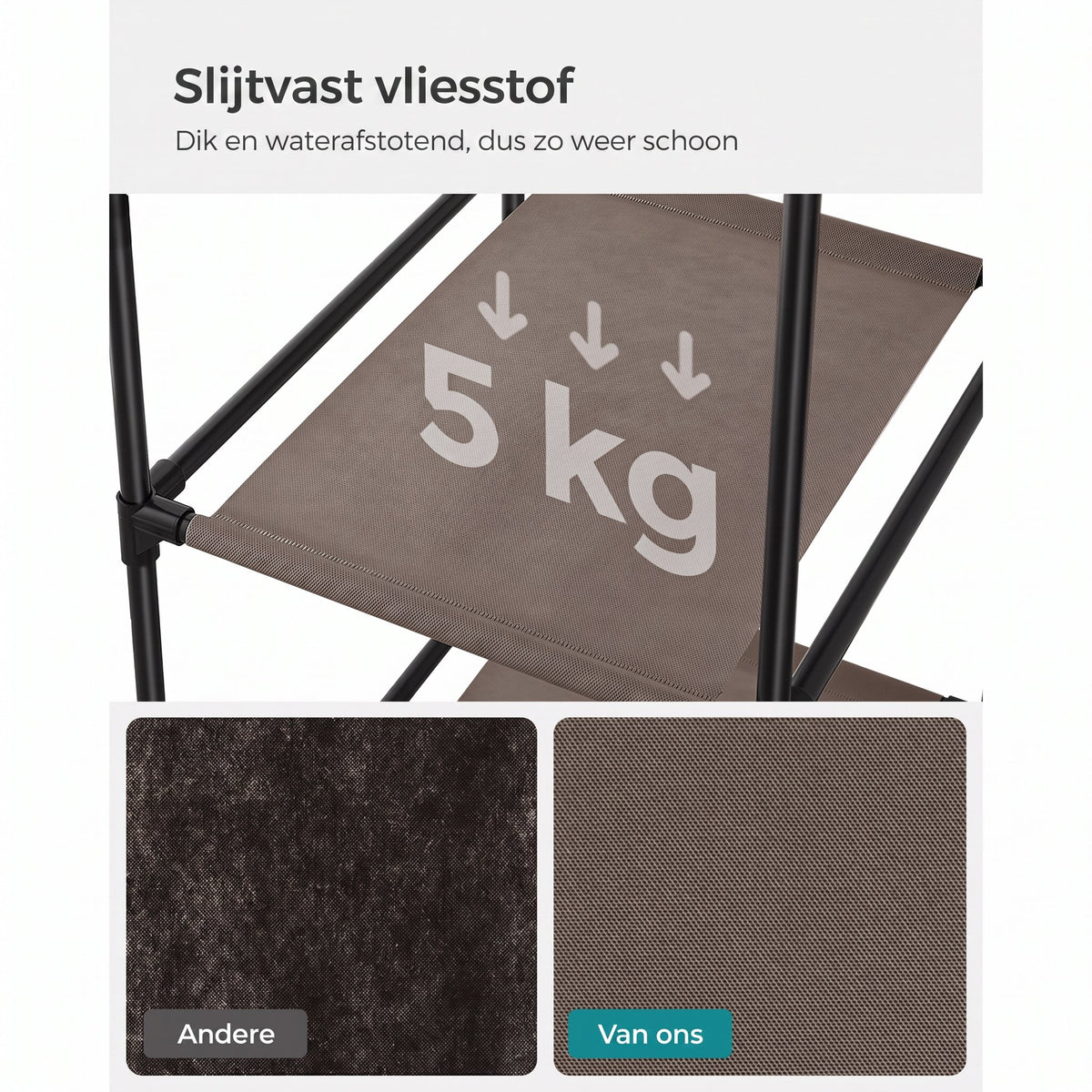 Stoffen Kledingkast met 12 Planken, Kledingroede en 3 Roldeuren, 150 x 45 x 175 cm