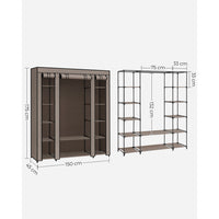 Stoffen Kledingkast met 12 Planken, Kledingroede en 3 Roldeuren, 150 x 45 x 175 cm