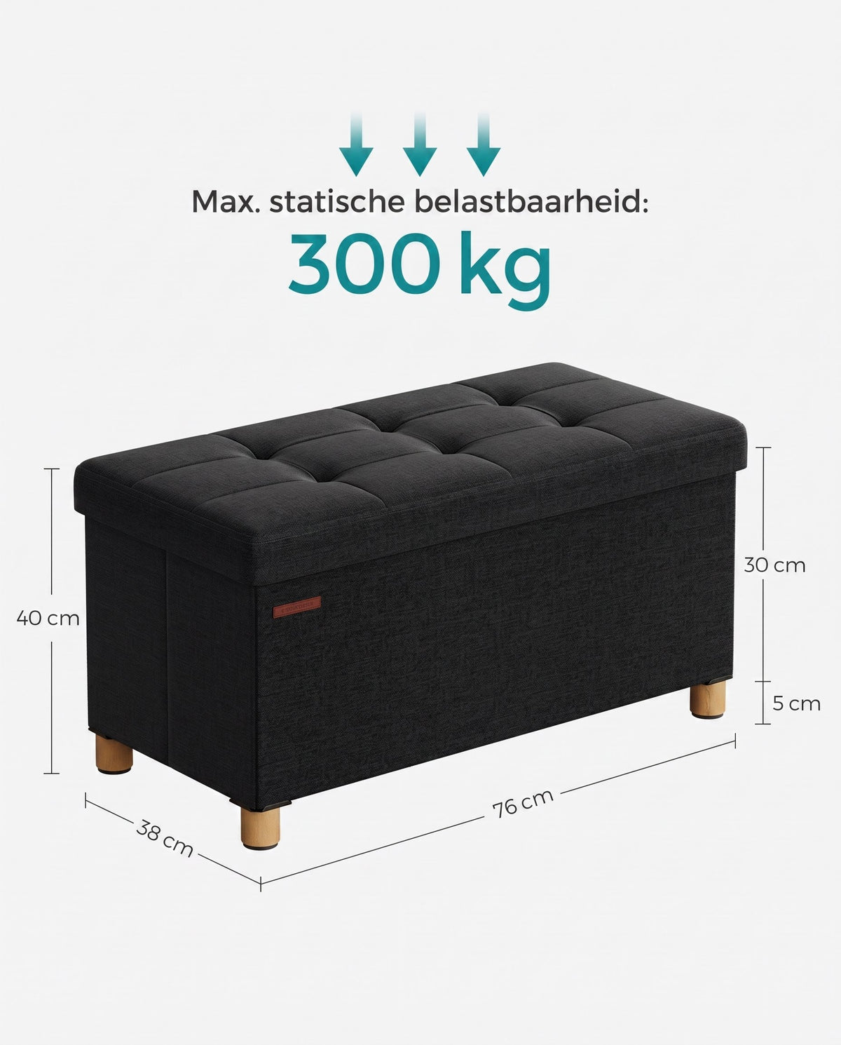 Opbergbank met Deksel en Houten Poten, 76 of 110 cm