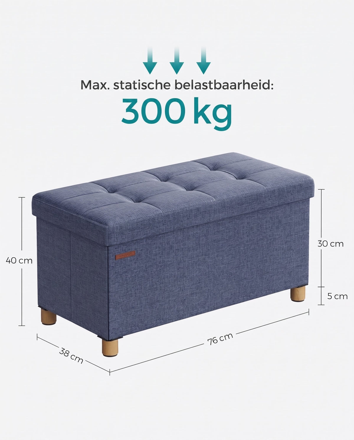 Opbergbank met Deksel en Houten Poten, 76 of 110 cm