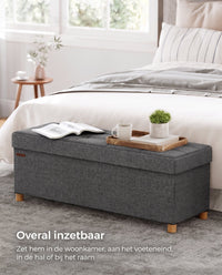 Opbergbank met Deksel en Houten Poten, 76 of 110 cm