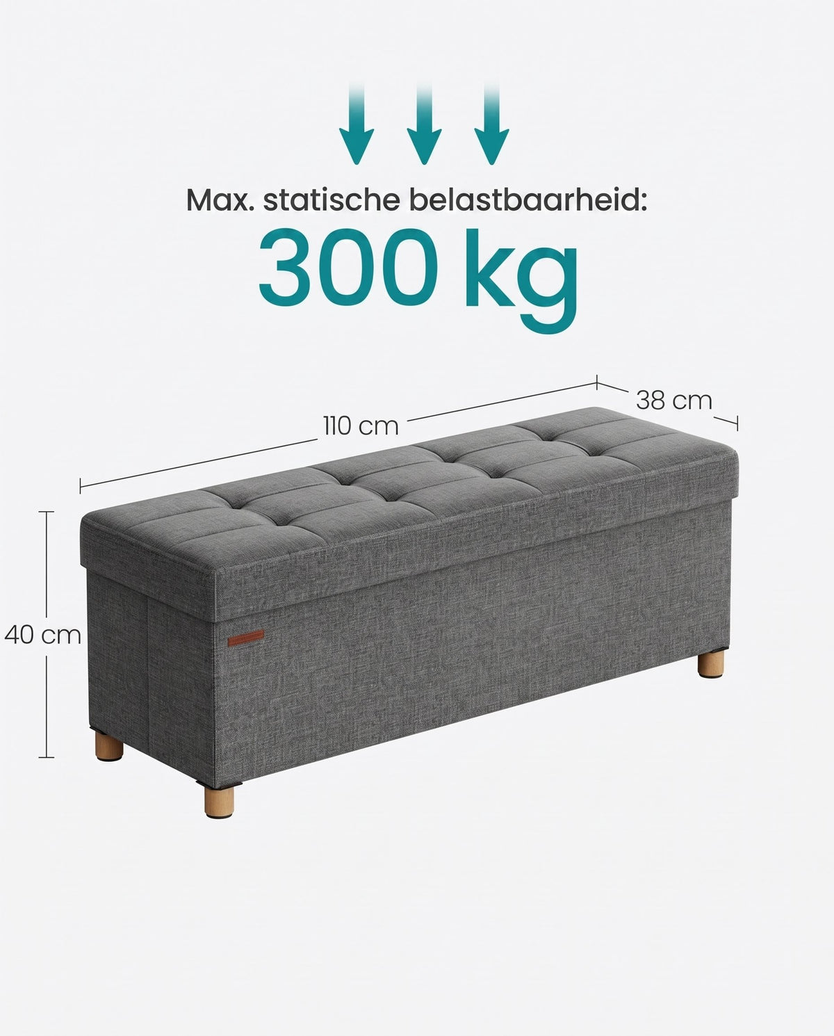 Opbergbank met Deksel en Houten Poten, 76 of 110 cm