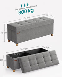 Opbergbank met Deksel en Houten Poten, 76 of 110 cm