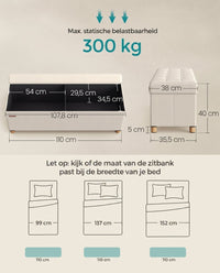 Opbergbank met Deksel en Houten Poten, 76 of 110 cm