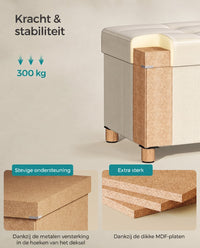 Opbergbank met Deksel en Houten Poten, 76 of 110 cm