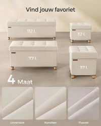 Opbergbank met Deksel en Houten Poten, 76 of 110 cm