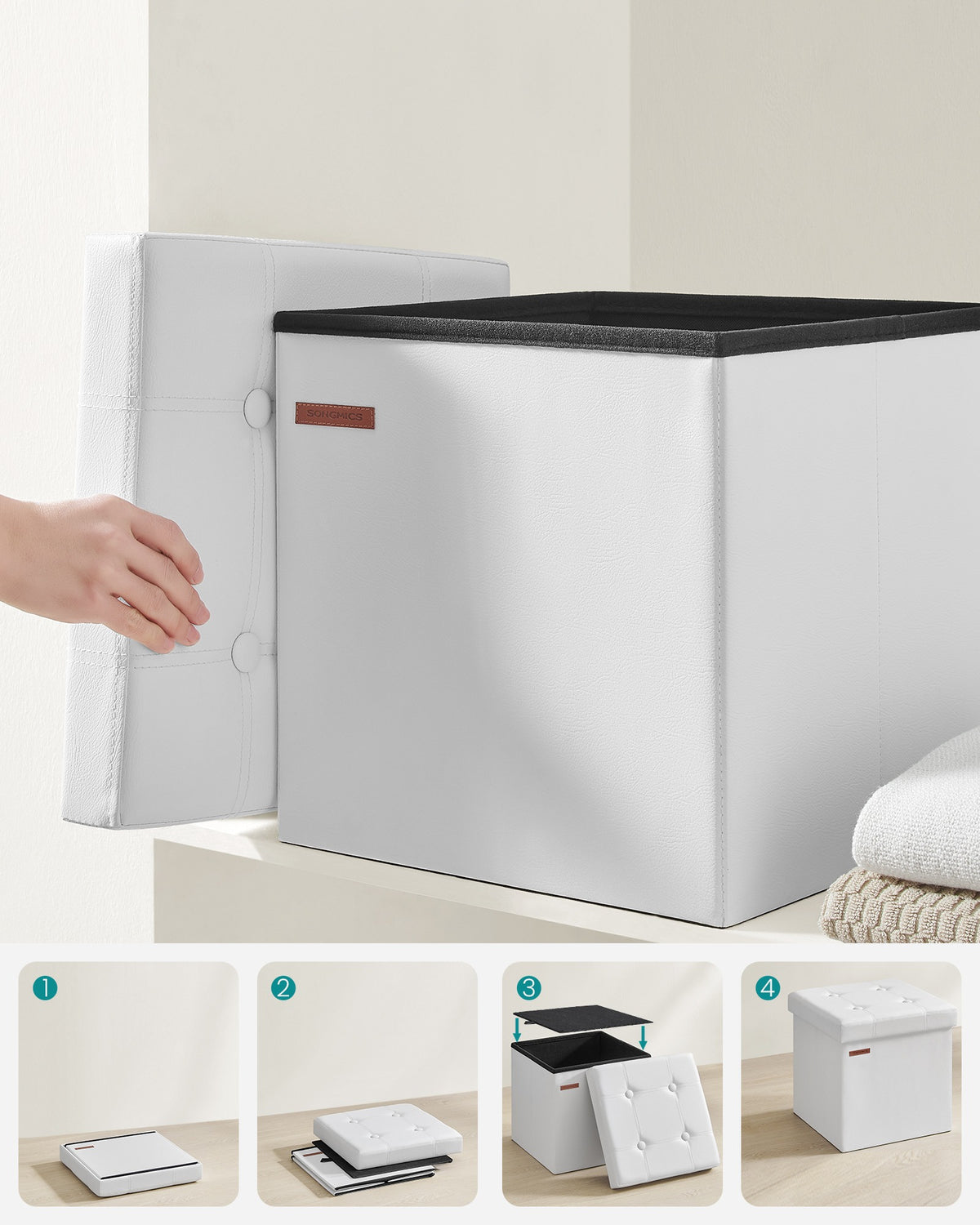 Opvouwbare Opbergpoef van Kunstleer met 40 Liter Ruimte