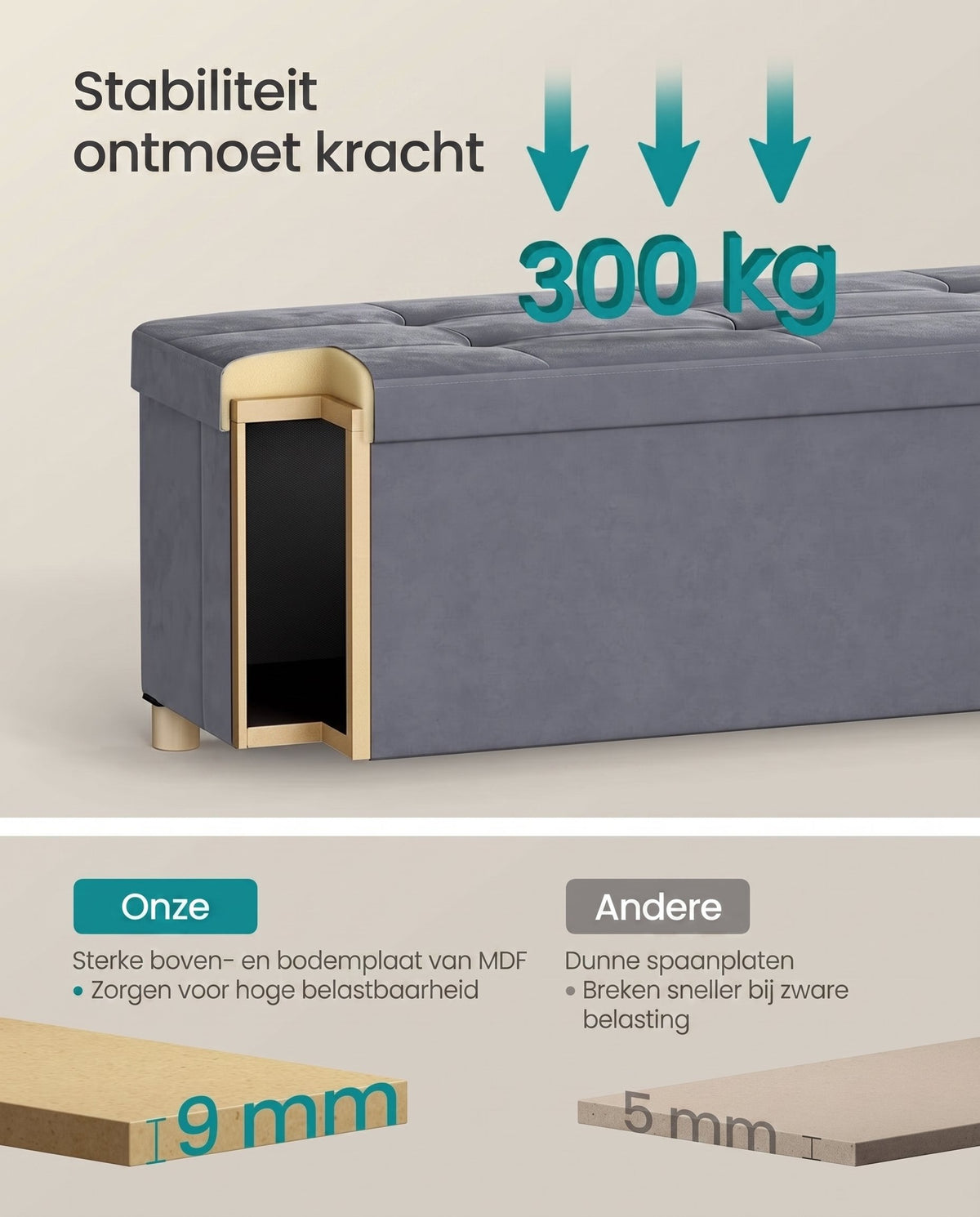 Opvouwbare Opbergbank met Deksel en Fluwelen Zitting, 110 cm