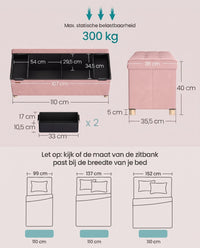 Opvouwbare Opbergbank met Deksel en Fluwelen Zitting, 110 cm