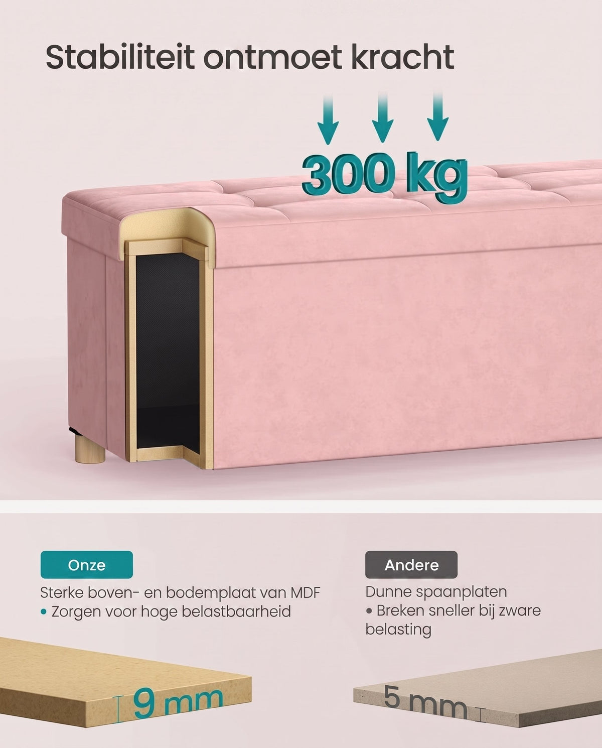 Opvouwbare Opbergbank met Deksel en Fluwelen Zitting, 110 cm