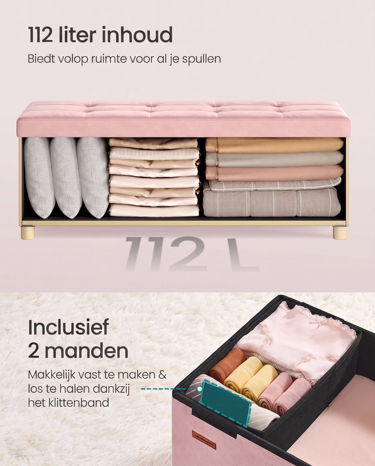 Opvouwbare Opbergbank met Deksel en Fluwelen Zitting, 110 cm