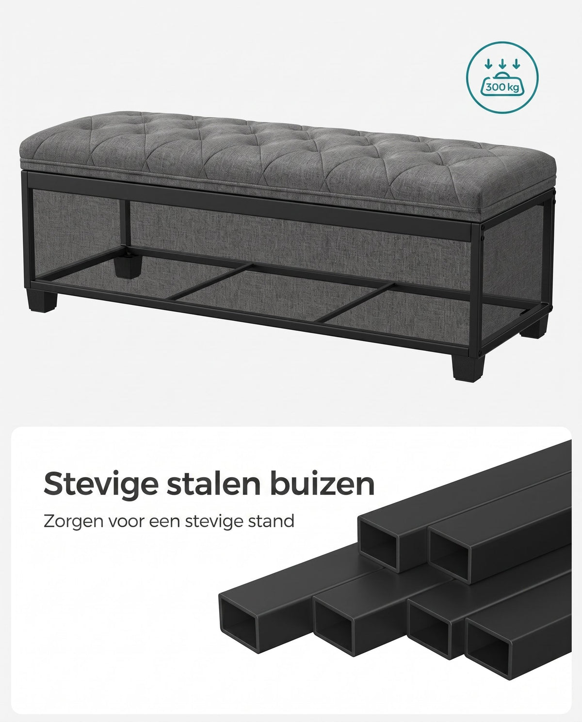Opvouwbare Opbergbank met Afneembare Hoes, 110 cm