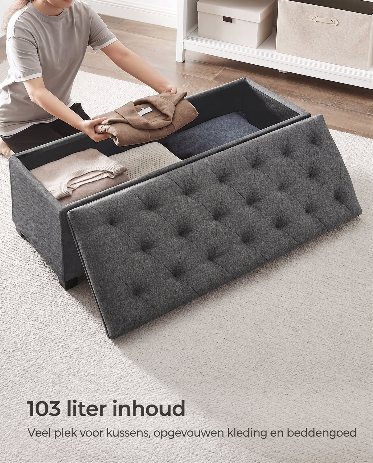 Opvouwbare Opbergbank met Afneembare Hoes, 110 cm