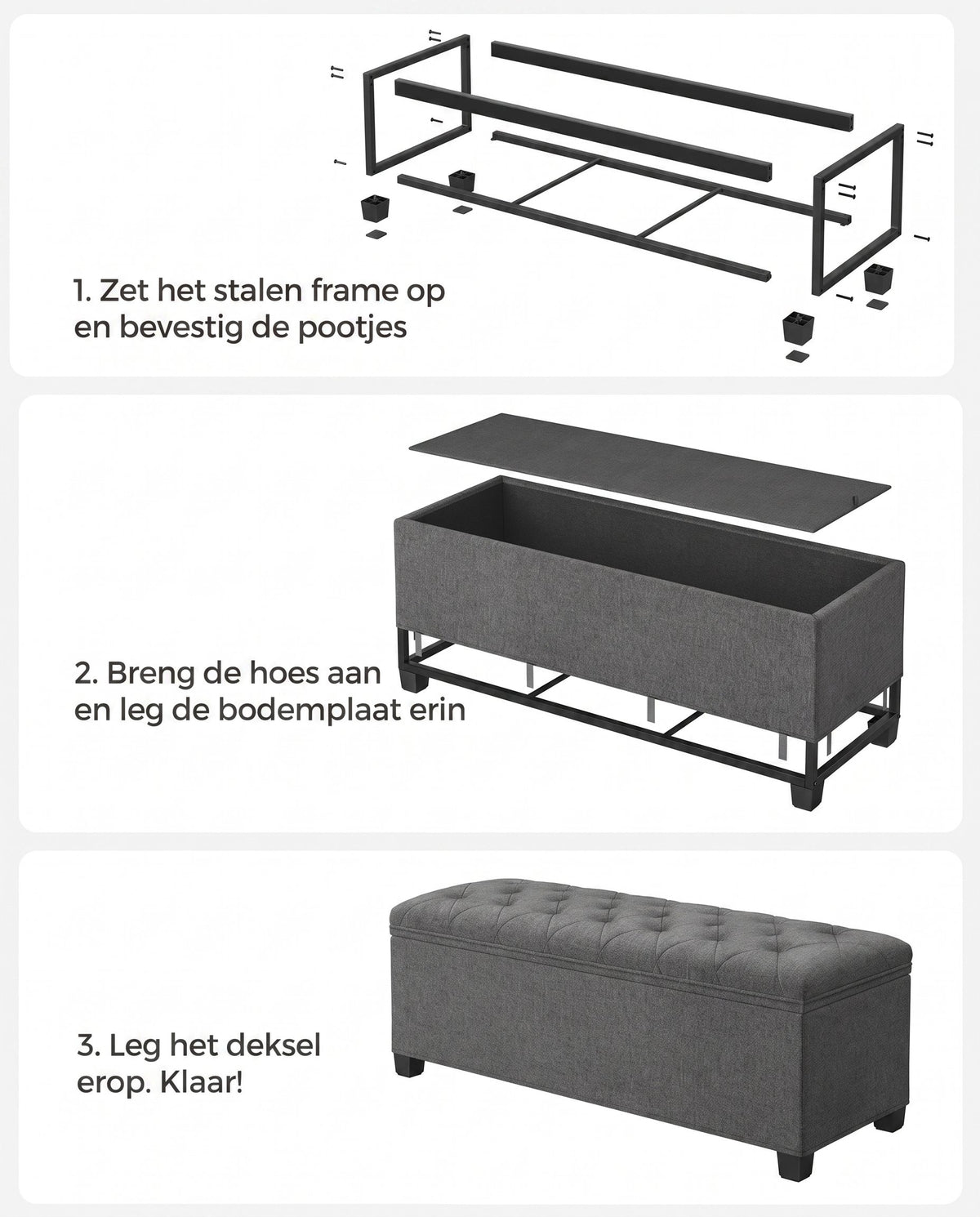 Opvouwbare Opbergbank met Afneembare Hoes, 110 cm