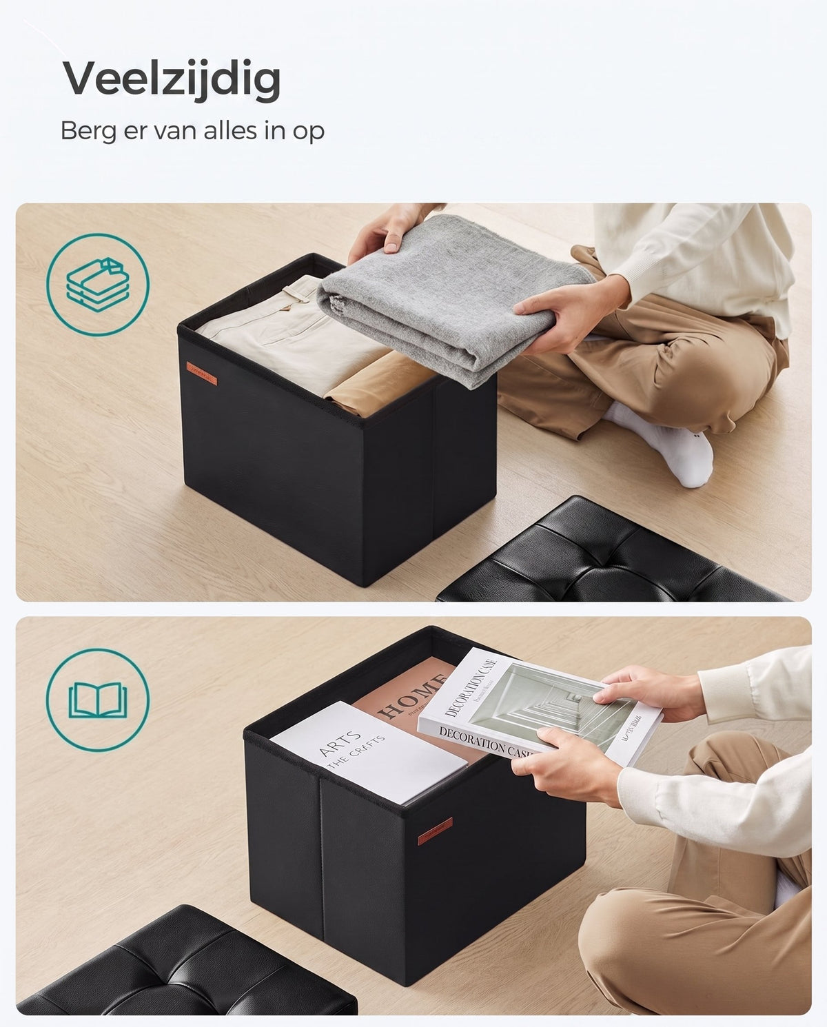 Opvouwbare Opbergpoef met Zitting van Kunstleer, 31 x 41 x 31 cm
