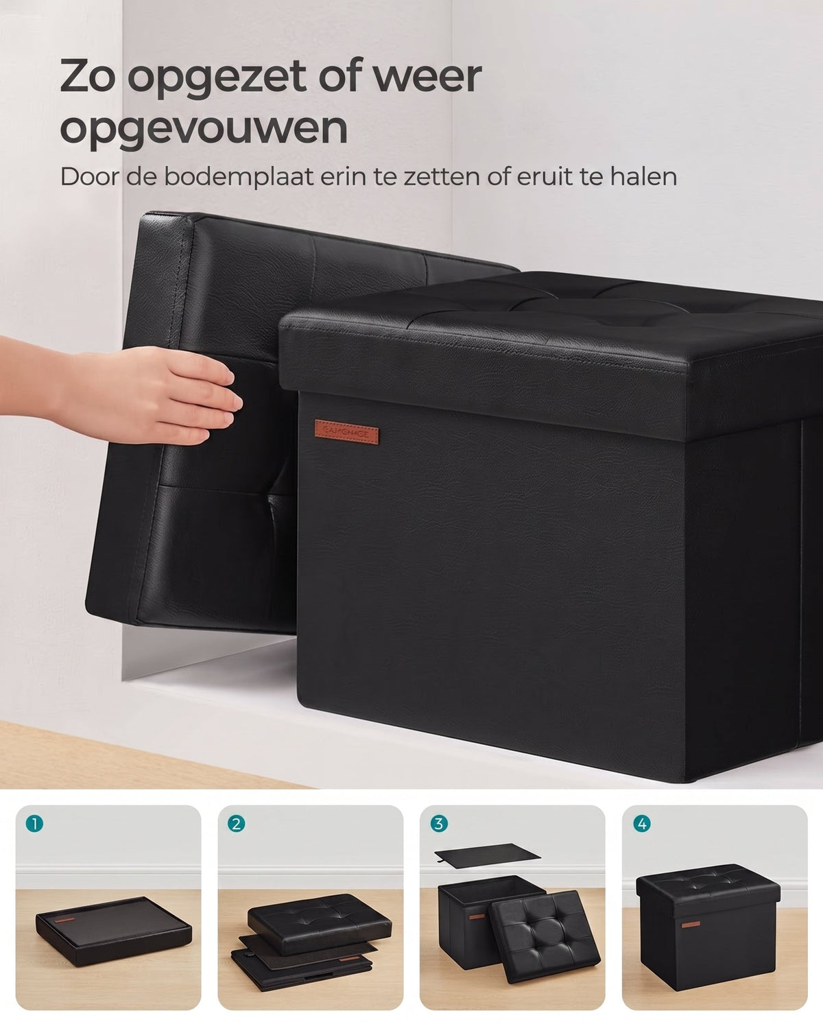 Opvouwbare Opbergpoef met Zitting van Kunstleer, 31 x 41 x 31 cm