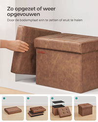 Opvouwbare Opbergpoef met Zitting van Kunstleer, 31 x 41 x 31 cm