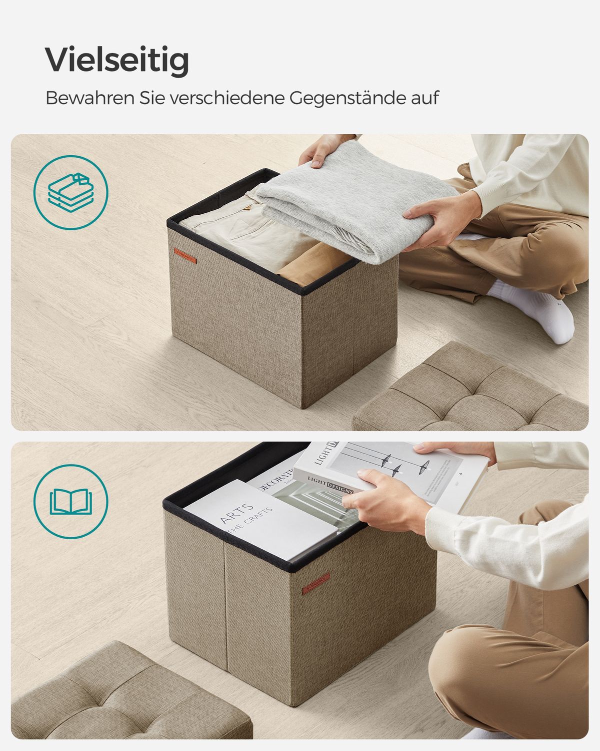 Opbergbank van Imitatielinnen met Opklapbaar Deksel, 41 tot 110 cm