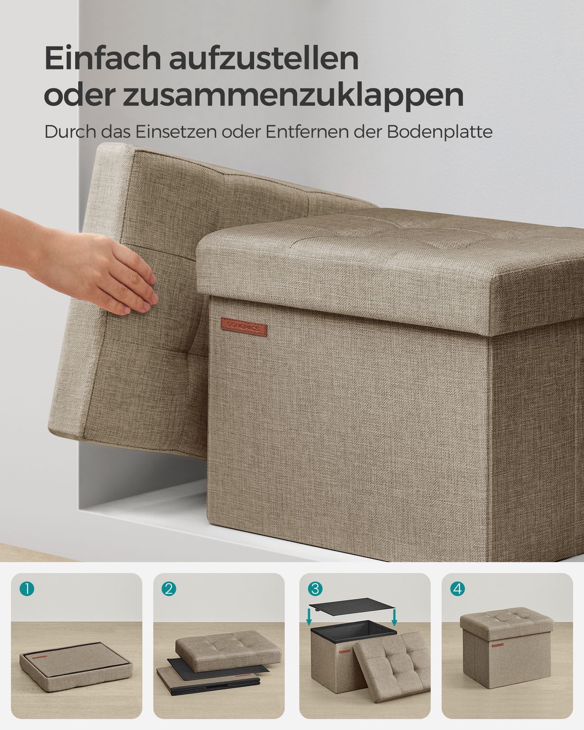 Opbergbank van Imitatielinnen met Opklapbaar Deksel, 41 tot 110 cm