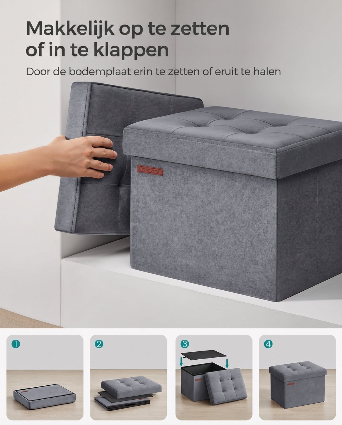 Opvouwbare Opbergpoef van Fluweel met Deksel