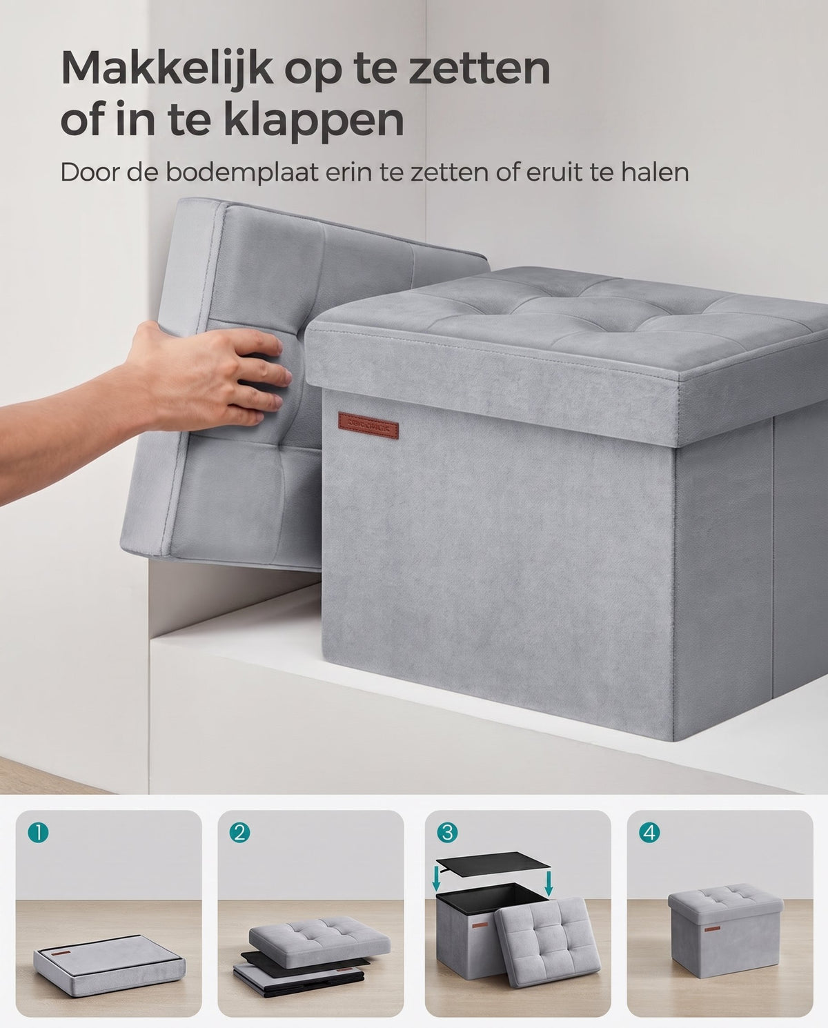 Opvouwbare Opbergpoef van Fluweel met Deksel