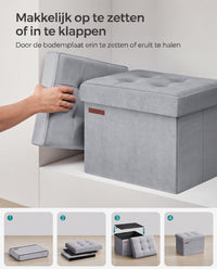 Opvouwbare Opbergpoef van Fluweel met Deksel