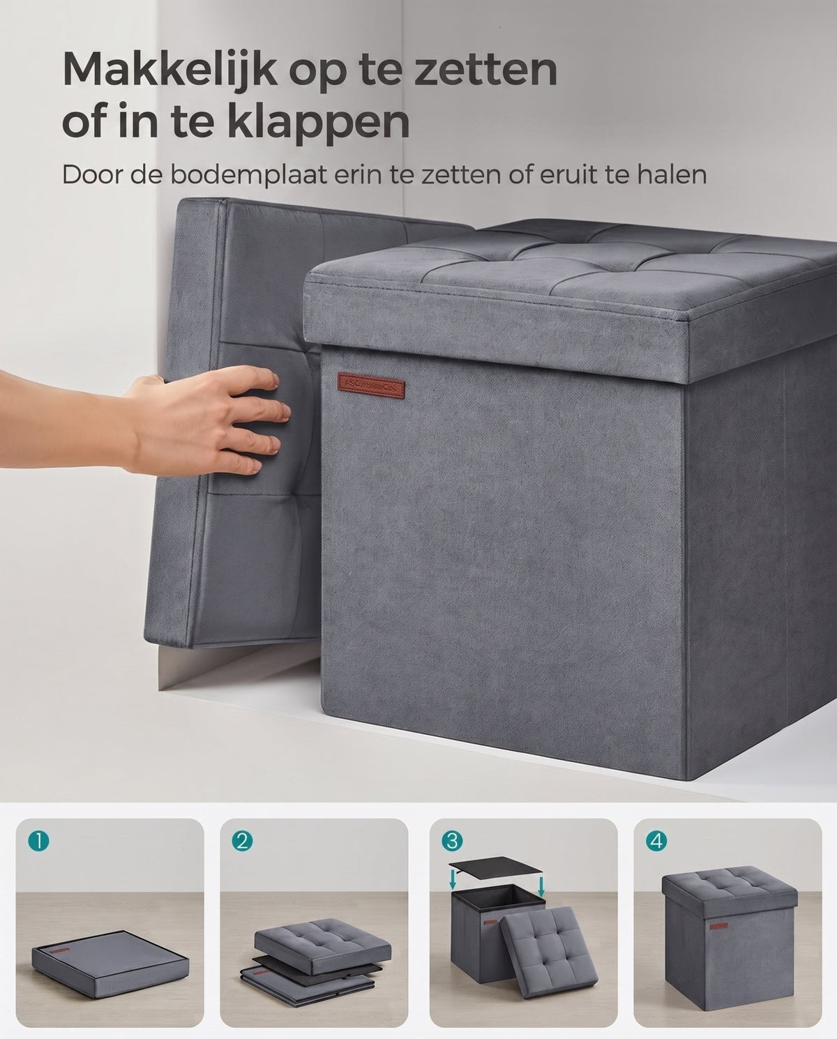 Opvouwbare Opbergpoef van Fluweel met Deksel