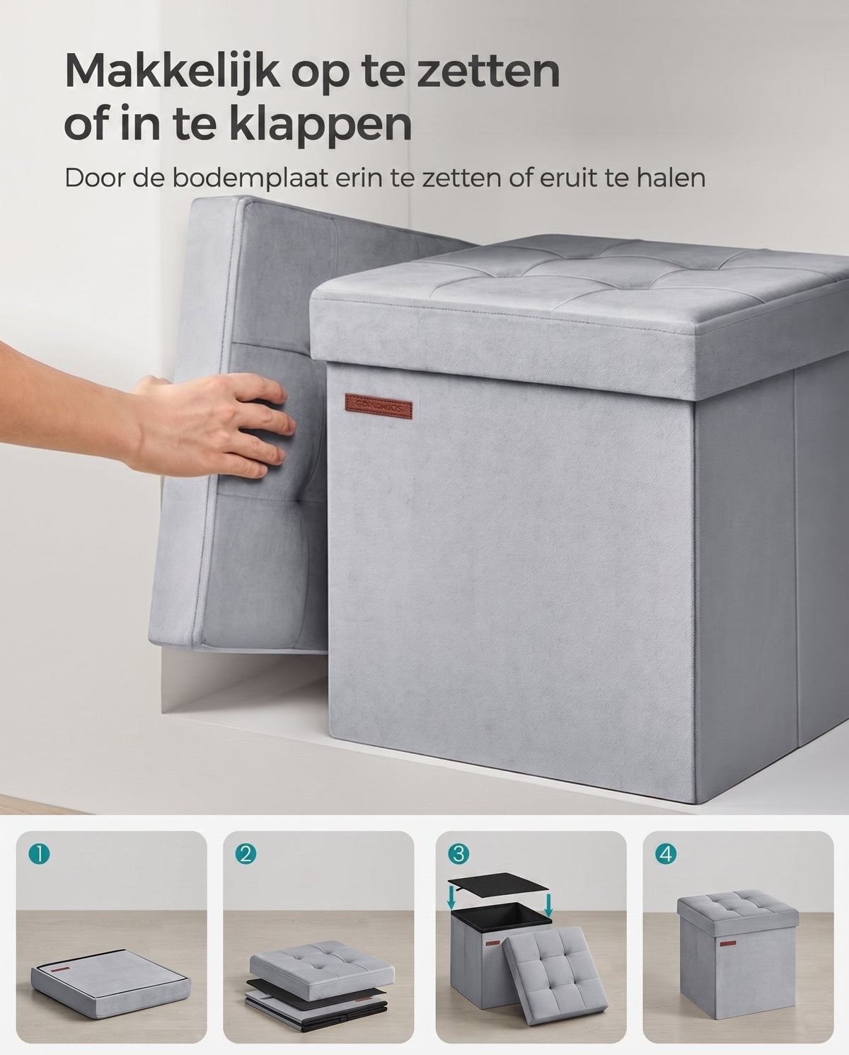 Opvouwbare Opbergpoef van Fluweel met Deksel