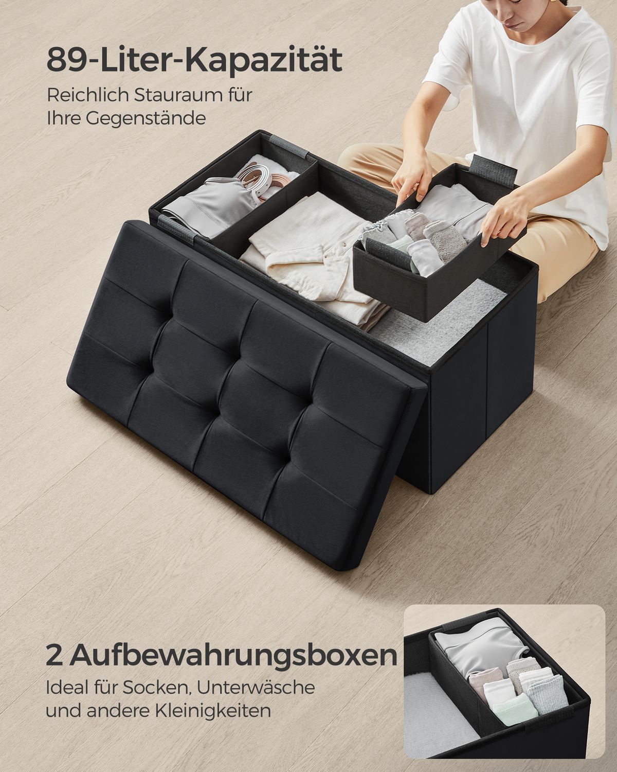 Opbergbank van Fluweel met Opklapbare Zitting, 76 of 110 cm Breed