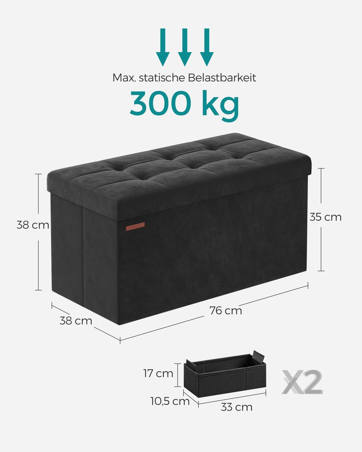 Opbergbank van Fluweel met Opklapbare Zitting, 76 of 110 cm Breed