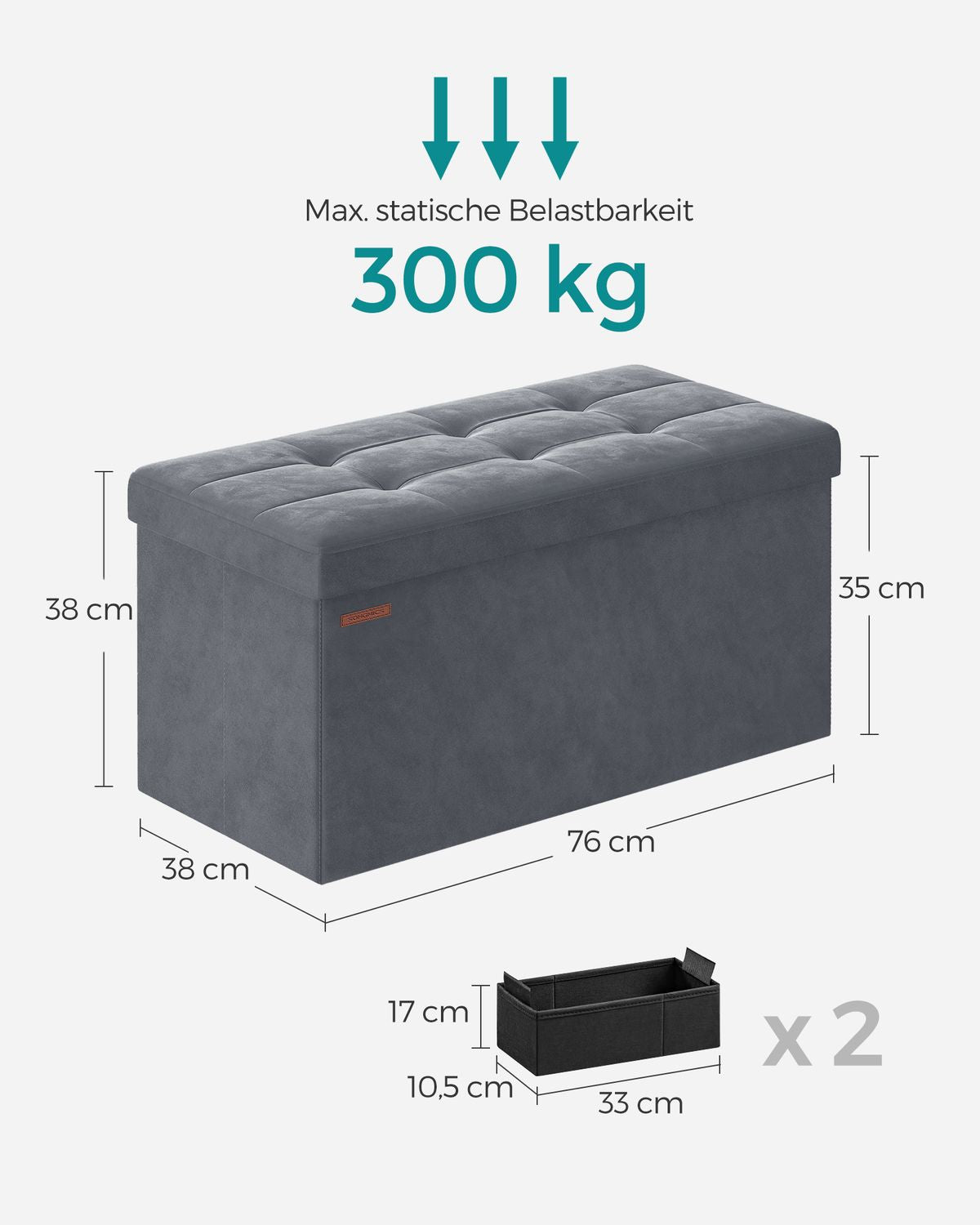 Opbergbank van Fluweel met Opklapbare Zitting, 76 of 110 cm Breed