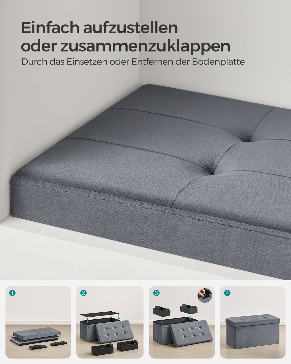 Opbergbank van Fluweel met Opklapbare Zitting, 76 of 110 cm Breed