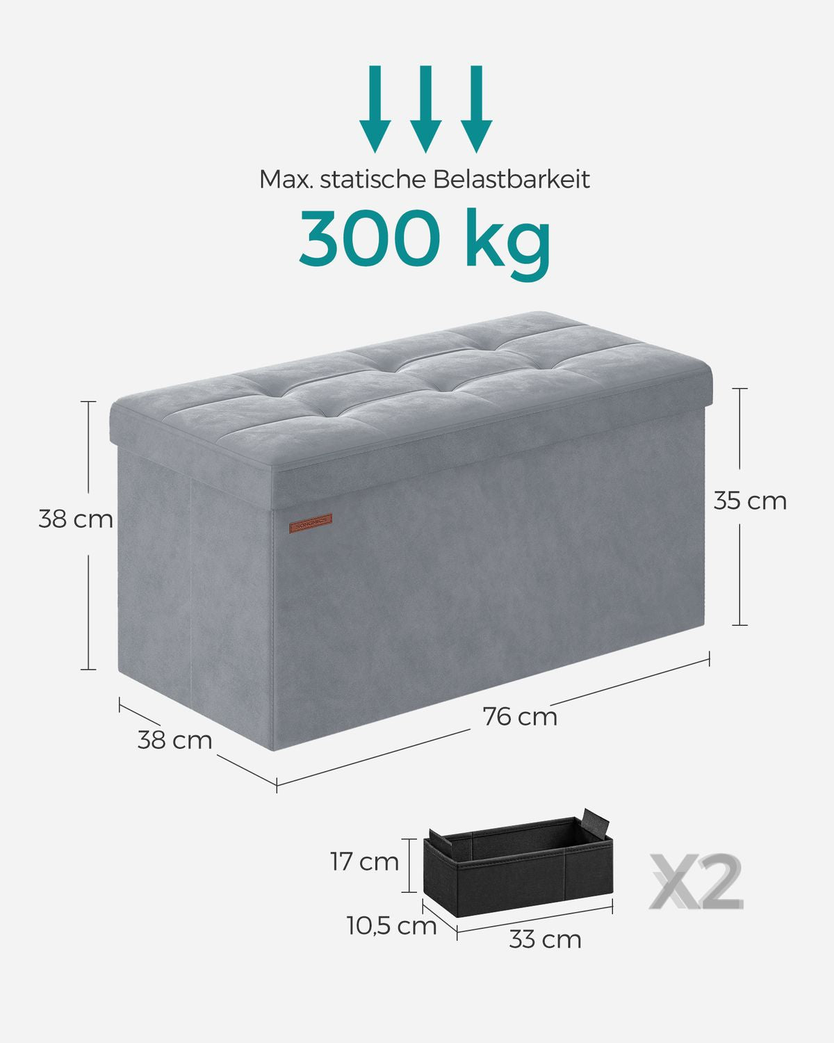 Opbergbank van Fluweel met Opklapbare Zitting, 76 of 110 cm Breed