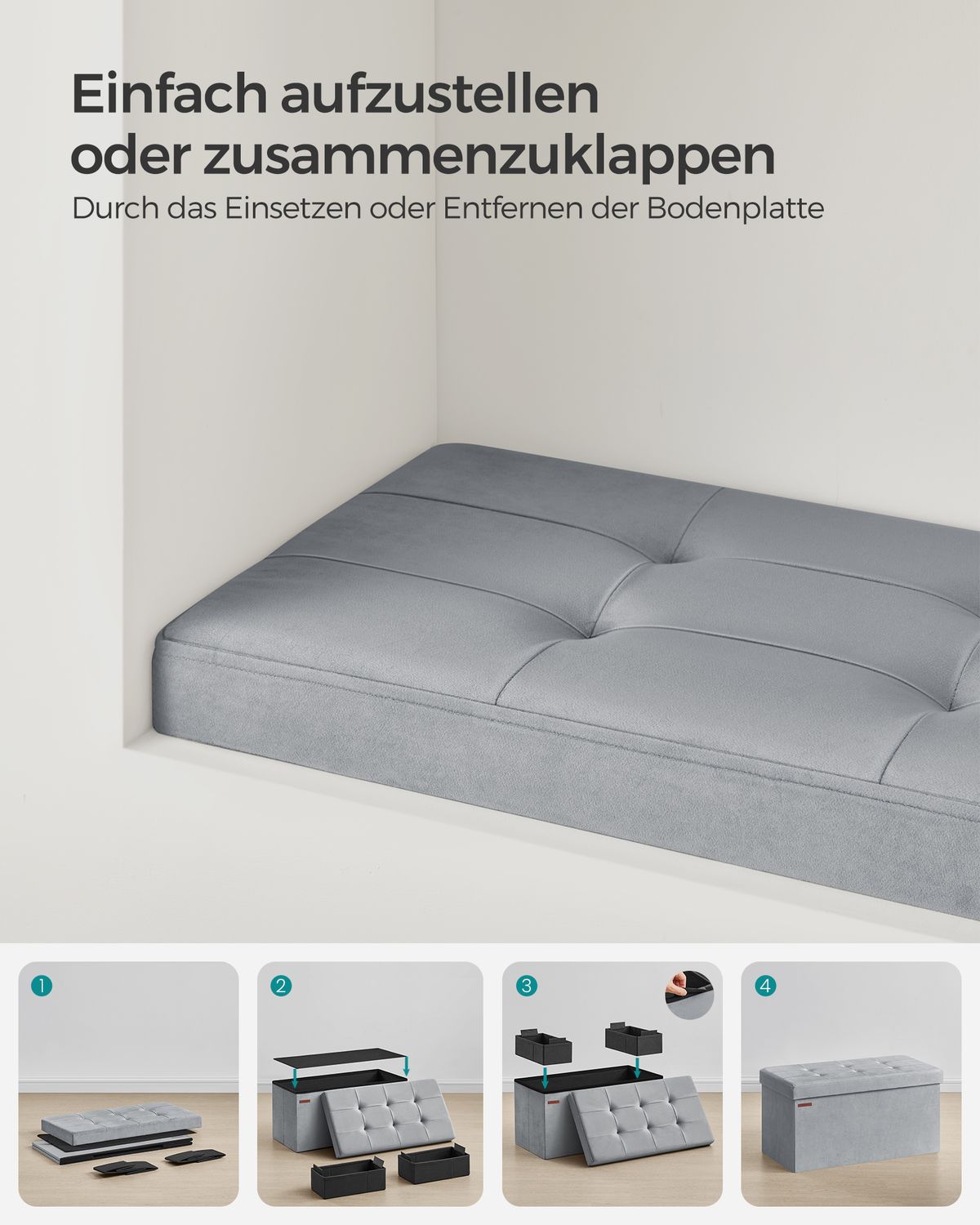 Opbergbank van Fluweel met Opklapbare Zitting, 76 of 110 cm Breed