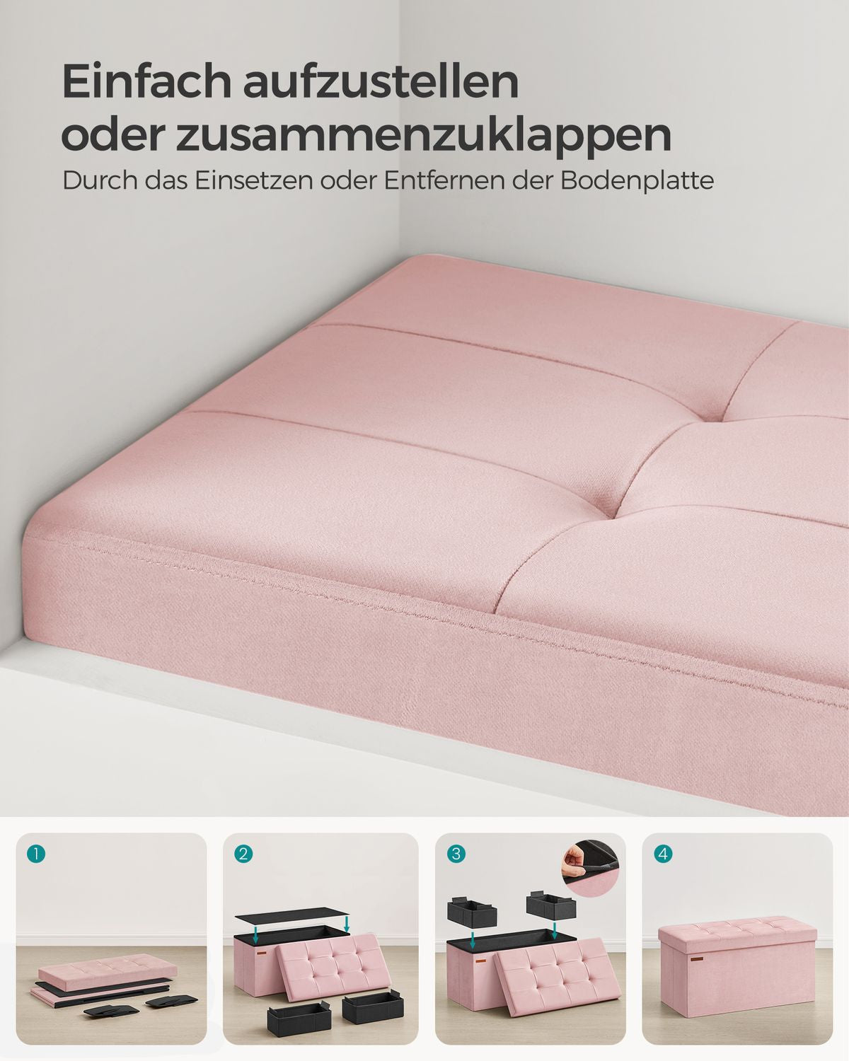 Opbergbank van Fluweel met Opklapbare Zitting, 76 of 110 cm Breed
