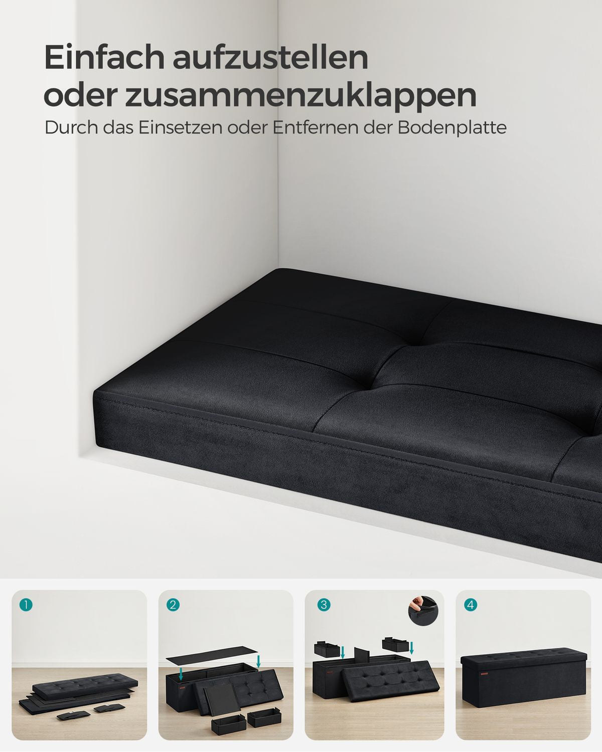 Opbergbank van Fluweel met Opklapbare Zitting, 76 of 110 cm Breed