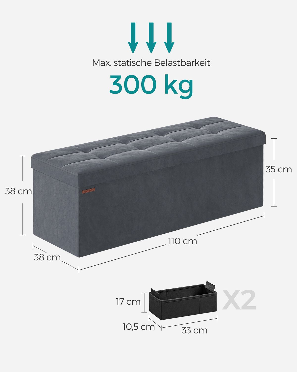 Opbergbank van Fluweel met Opklapbare Zitting, 76 of 110 cm Breed