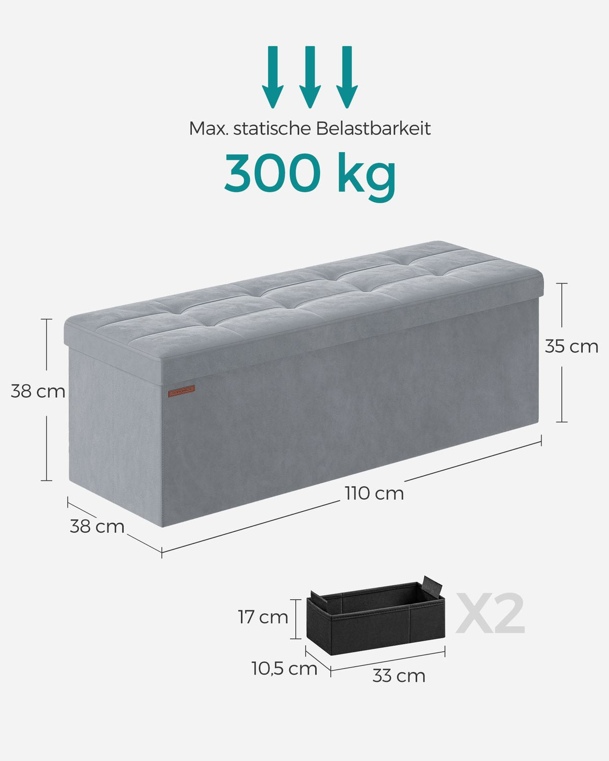 Opbergbank van Fluweel met Opklapbare Zitting, 76 of 110 cm Breed