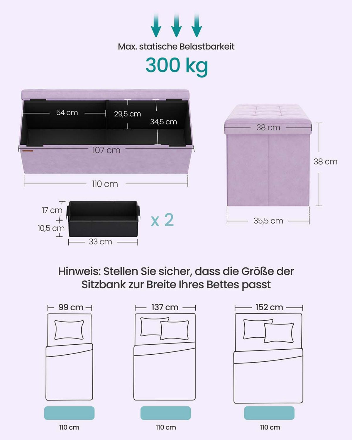 Opbergbank van Fluweel met Opklapbare Zitting, 76 of 110 cm Breed