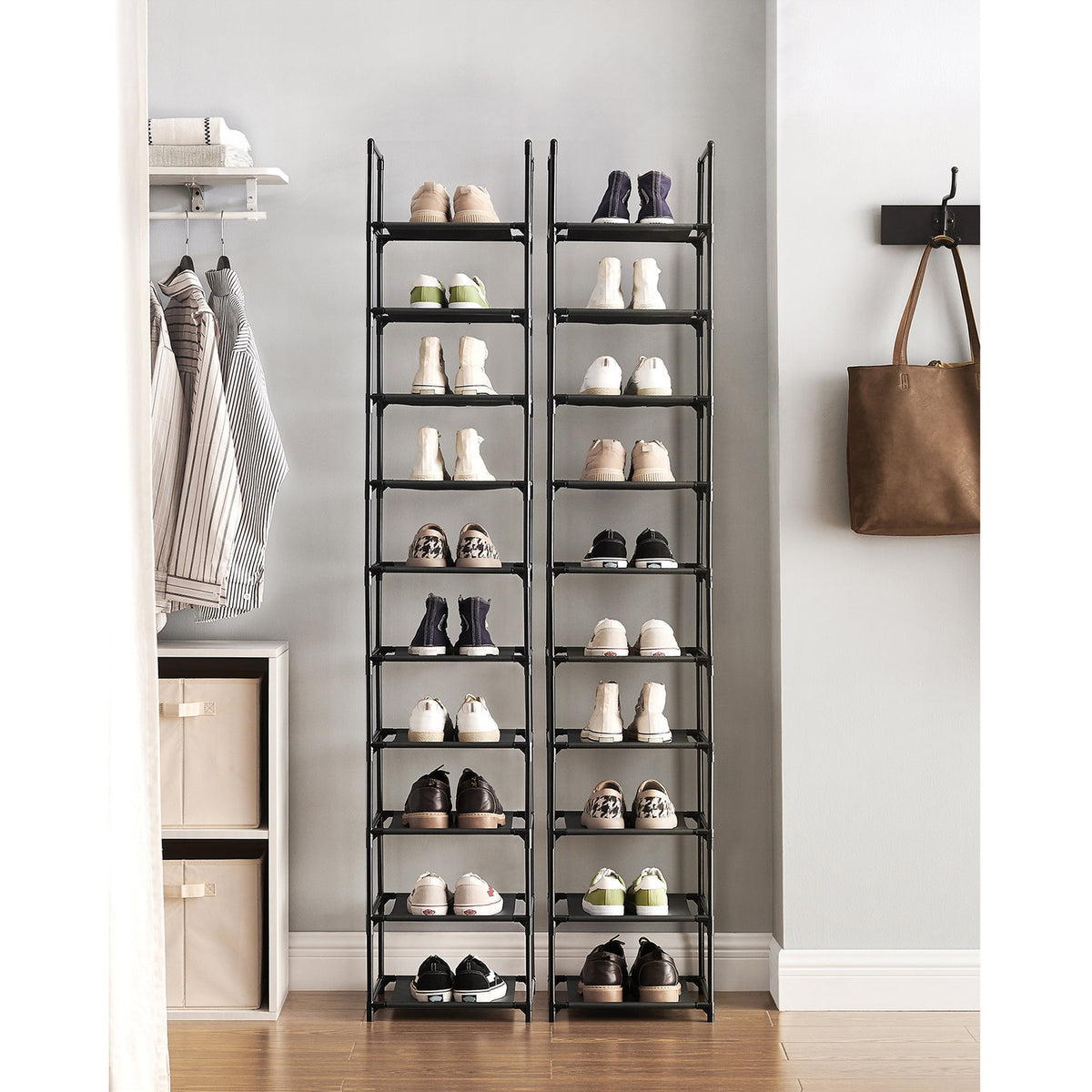 Smal Schoenenrek met 10 Niveaus, 33 x 33 x 173 cm