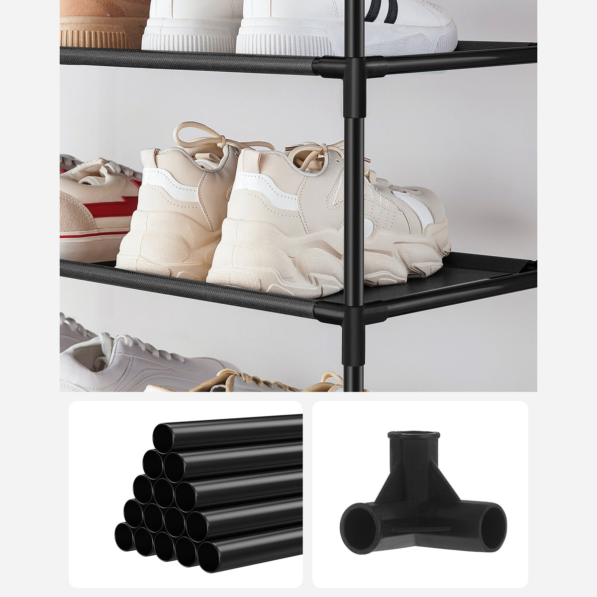 Smal Schoenenrek met 10 Niveaus, 33 x 33 x 173 cm