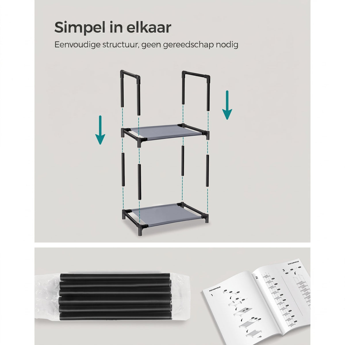 Smal Schoenenrek met 10 Niveaus, 33 x 33 x 173 cm