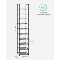 Smal Schoenenrek met 10 Niveaus, 33 x 33 x 173 cm