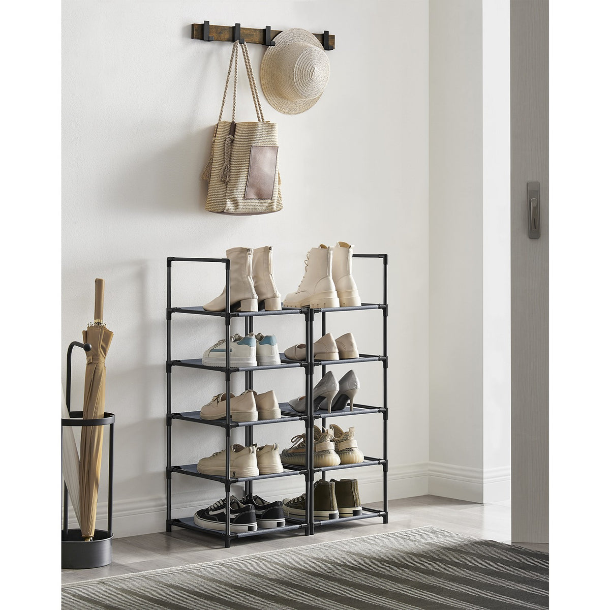 Smal Schoenenrek met 10 Niveaus, 33 x 33 x 173 cm