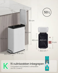 Pedaalemmer van 50 Liter met Softclose-deksel en Uitneembare Binnenemmer