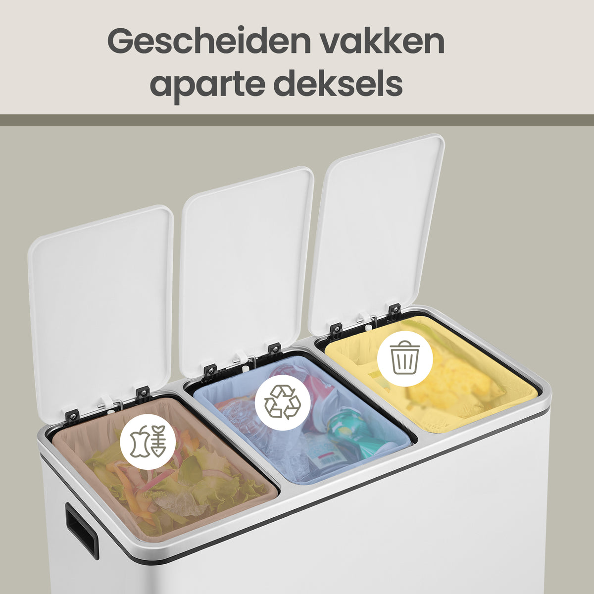 Afvalscheidingssysteem met Voetpedaal en 3 Binnenemmers van 18 Liter